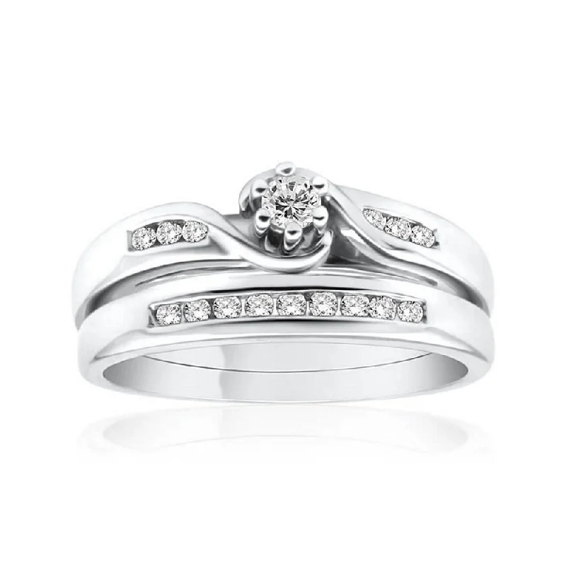 9ct White Gold 2 Ring Bridal Set With 1/4 Carat Diamond