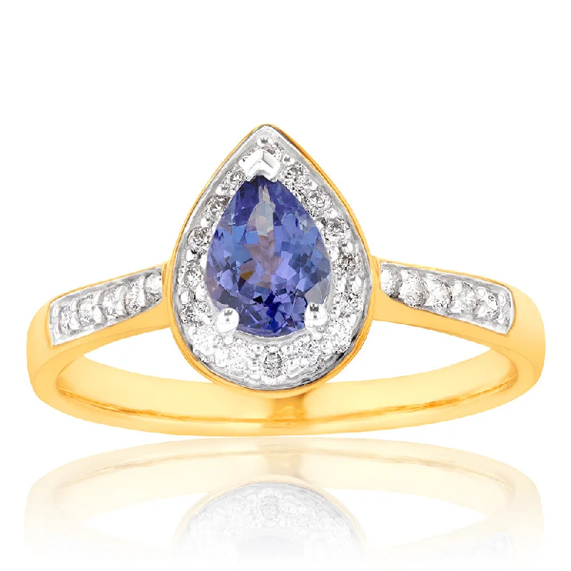 9ct Yellow Gold 0.75ct Tanzanite and Diamond Ring