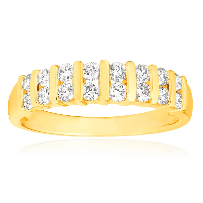 9ct Yellow Gold 1/2 Carat Double Row Channel Set Diamond Ring