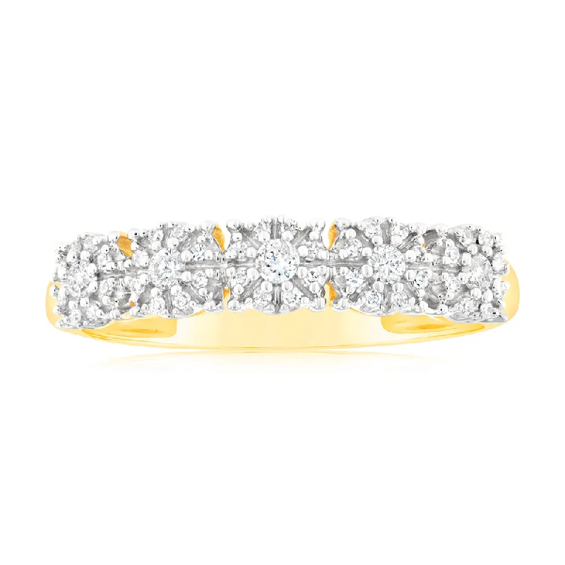 9ct Yellow Gold 1/6 Carat Diamond Ring with 45 Brilliant Cut Diamonds