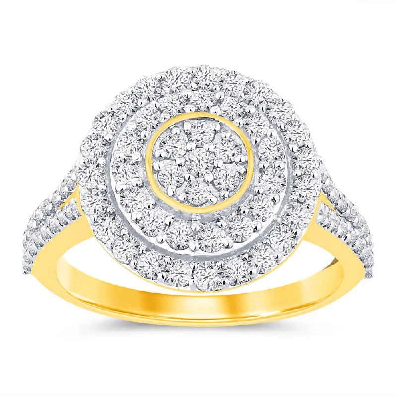 9ct Yellow Gold 1 Carat Diamond Oval Shape Cluster Ring