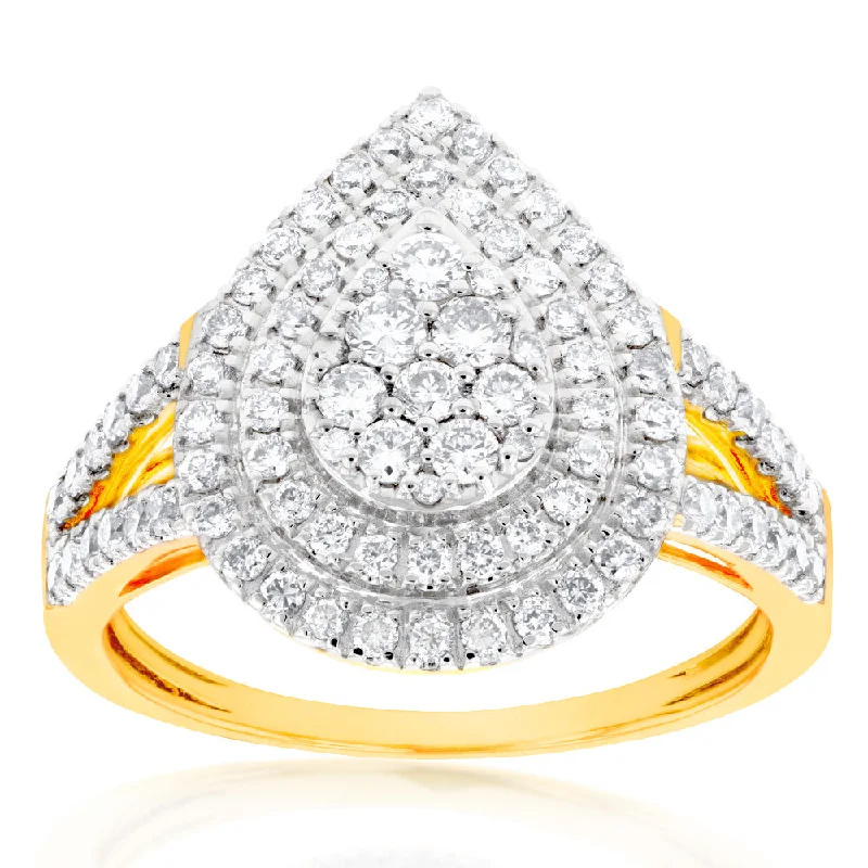 9ct Yellow Gold 1 Carat Diamond Pear Shape Cluster Ring