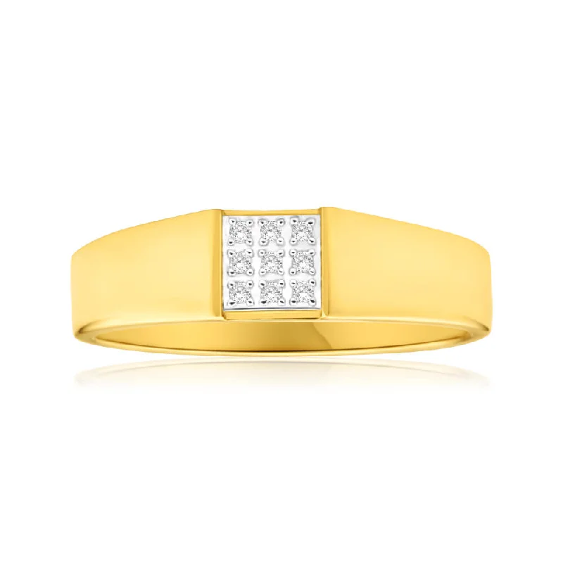 9ct Yellow Gold Diamond Ring with 9 Brilliant Cut Diamonds