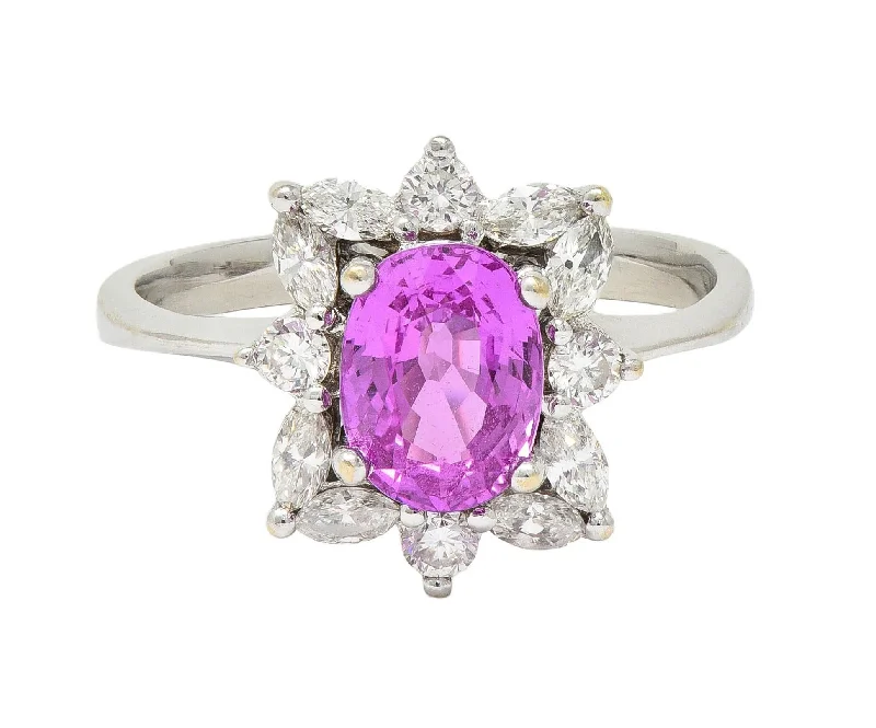 Contemporary 2.35 CTW No Heat Pink Sapphire Diamond Platinum Halo Ring GIA