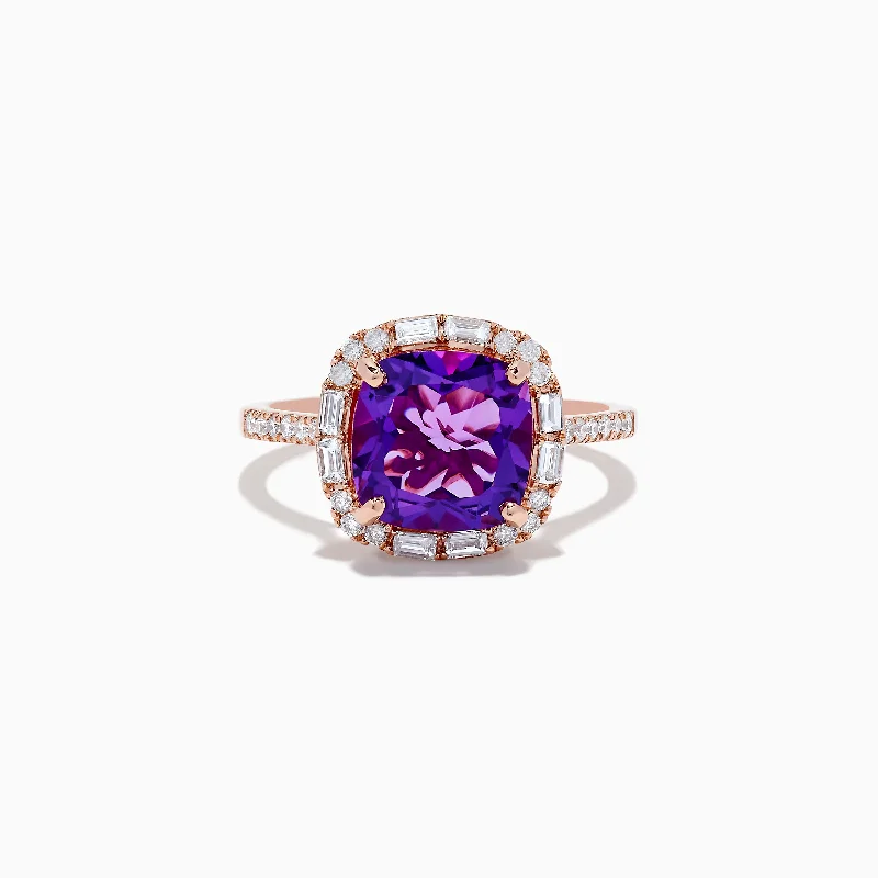 14K Rose Gold Amethyst and Diamond Ring