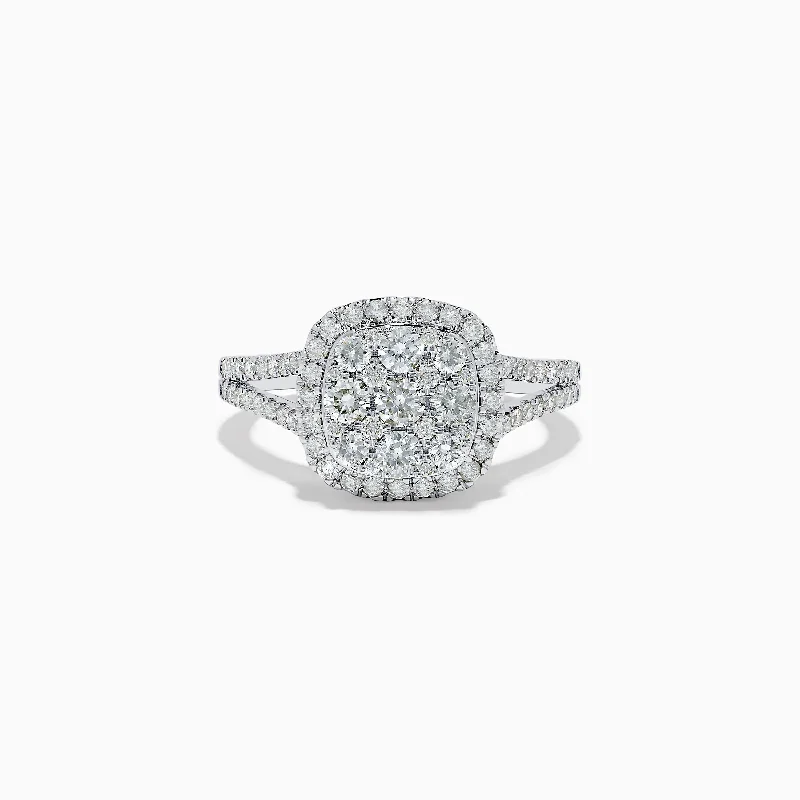 Pave Classica 14K White Gold Square Diamond Ring 0.97 TCW