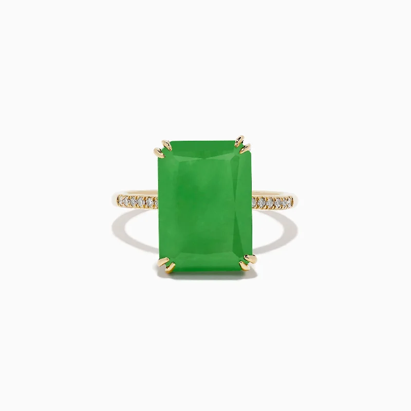 14K Yellow Gold Green Jade and Diamond Ring