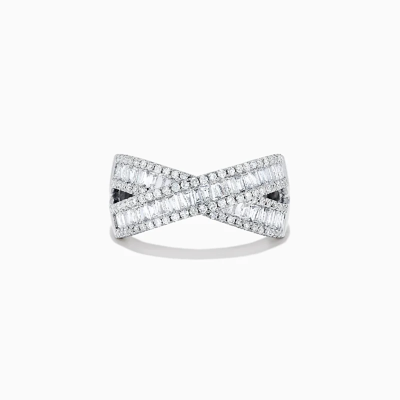 Classique 14K White Gold Diamond Cross Over Ring, 0.95 TCW