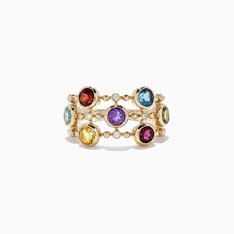 Mosaic 14K Yellow Gold Multi Gemstone and Diamond Ring, 2.31 TCW