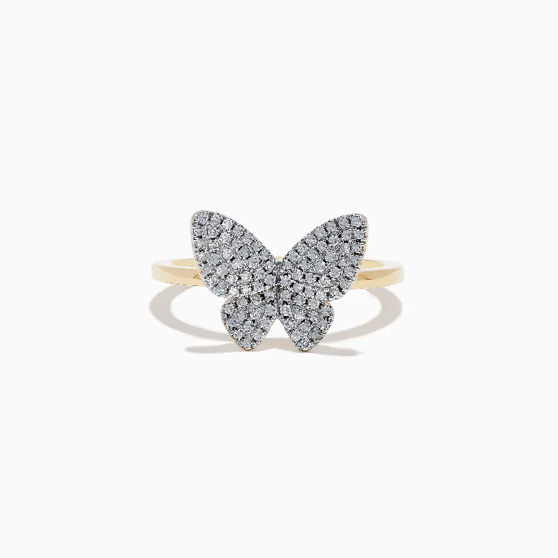 Nature 14K Yellow Gold Diamond Butterfly Ring