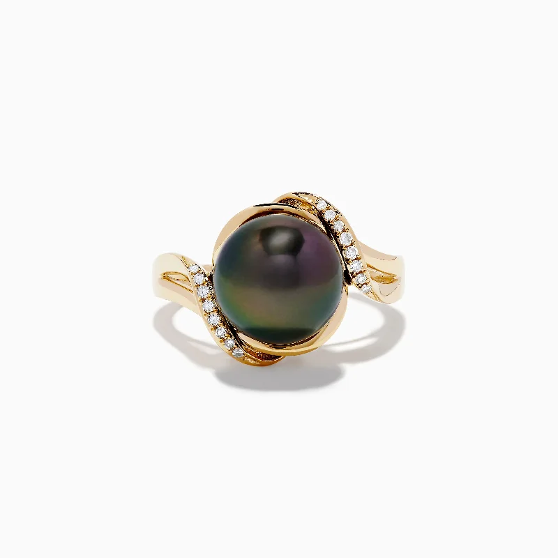 Pearl 14K Yellow Gold Diamond and Tahitian Pearl Ring