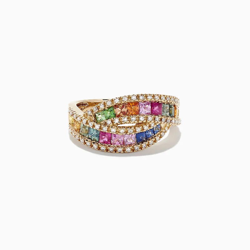 Watercolors 14K Yellow Gold Multi Sapphire and Diamond Ring, 1.95 TCW