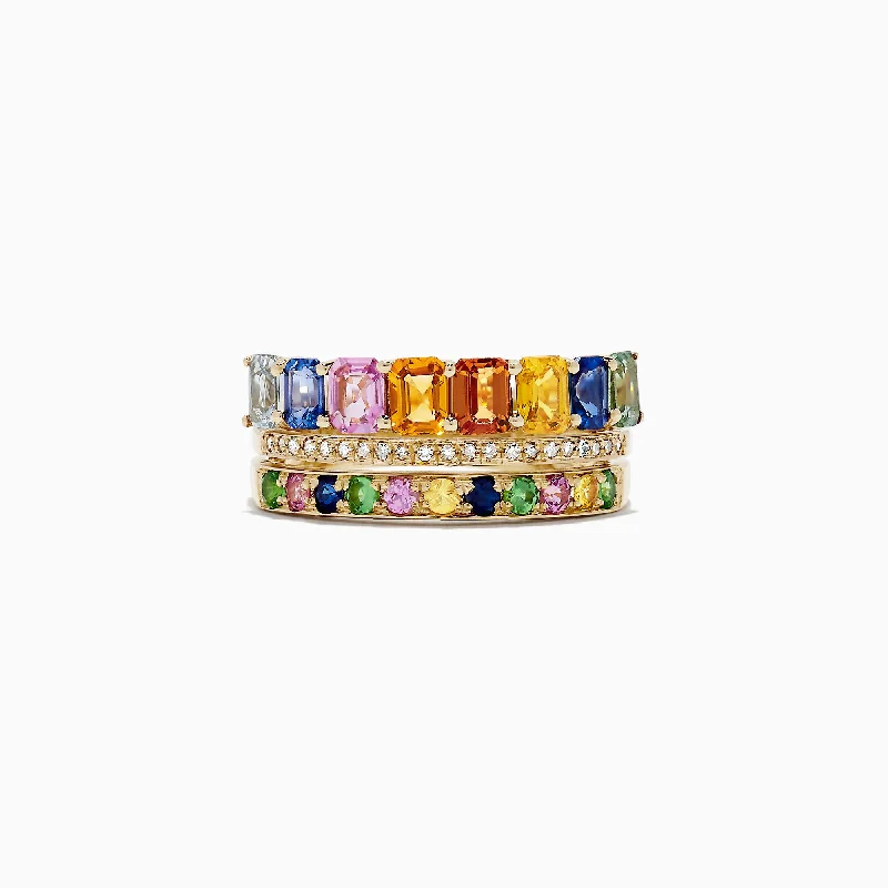 Watercolors 14K Yellow Gold Multi Sapphire and Diamond Ring, 2.76 TCW