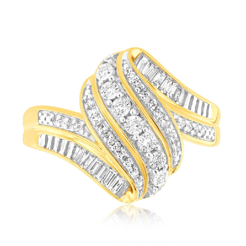 Luminesce Lab Grown 0.20Ct Diamond Wave Ring In 9ct Yellow Gold