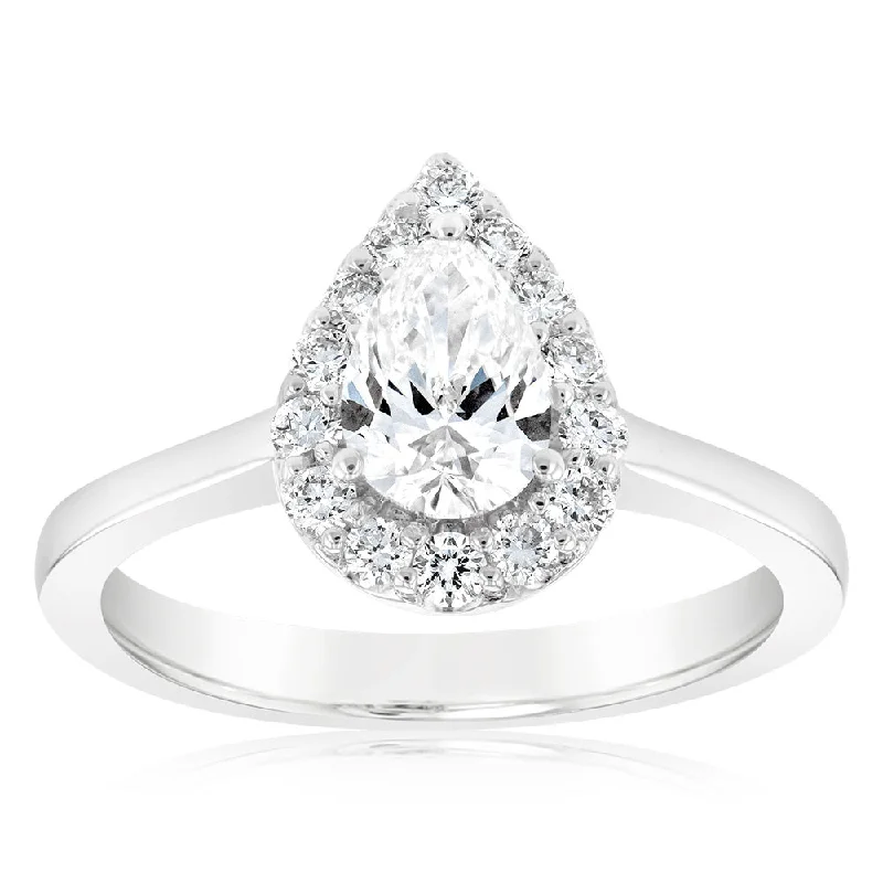 Luminesce Lab Grown 18ct White Gold 1 Carat Diamond Pear Halo Ring