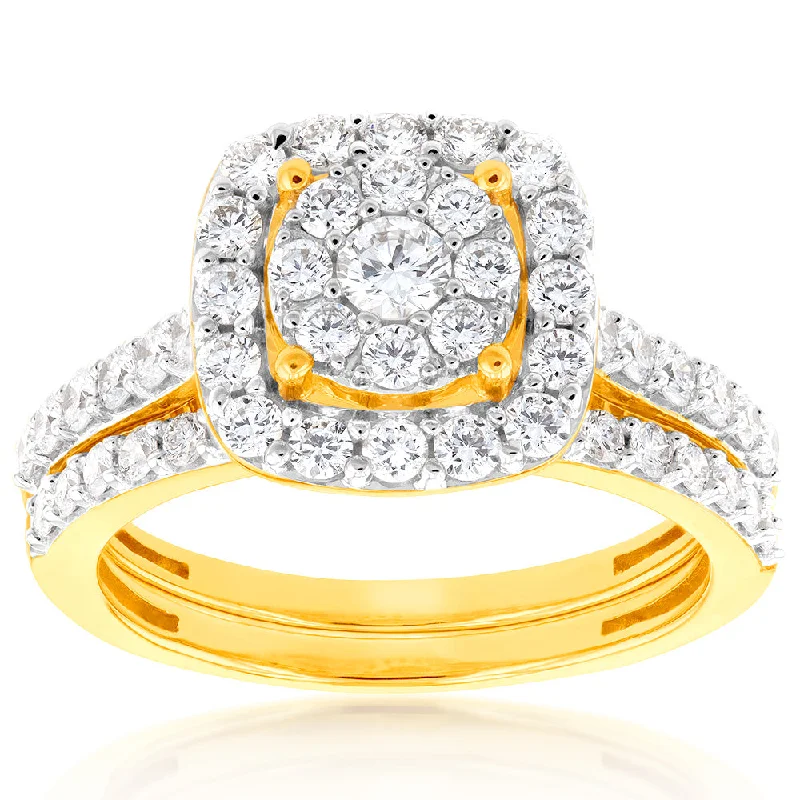 Luminesce Lab Grown Diamond 1.2CT Bridal Set in Cushion Design 10ct Yellow Gold