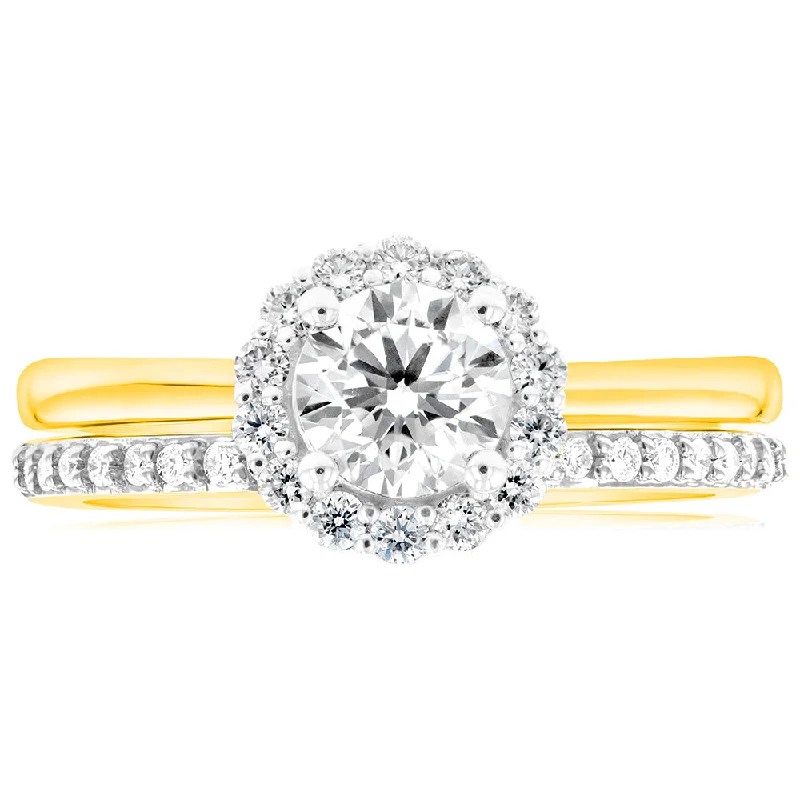 Luminesce Lab Grown Diamond 1 Carat Bridal Set in Halo Design set in 18ct Yellow Gold