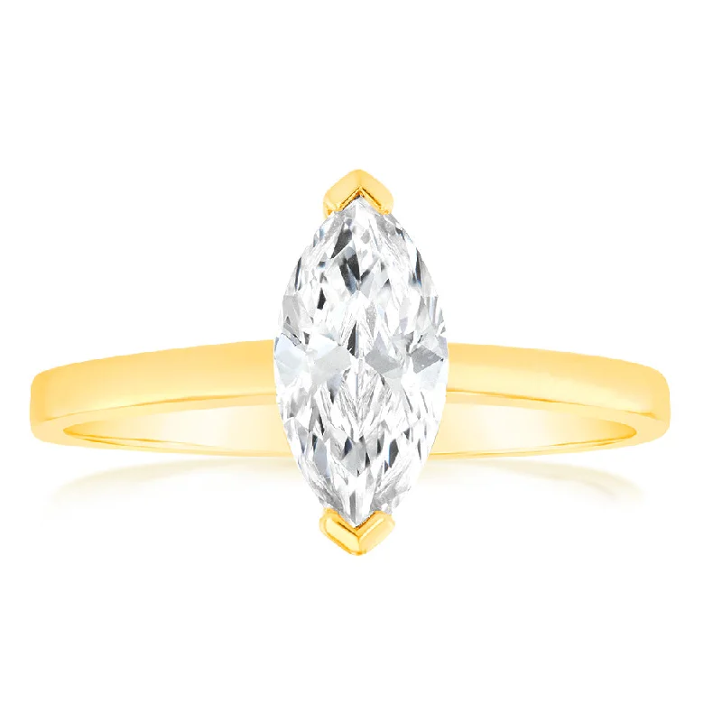 Marquise Cut Cubic Zirconia Ring in 9ct Yellow Gold 1 Carat Look