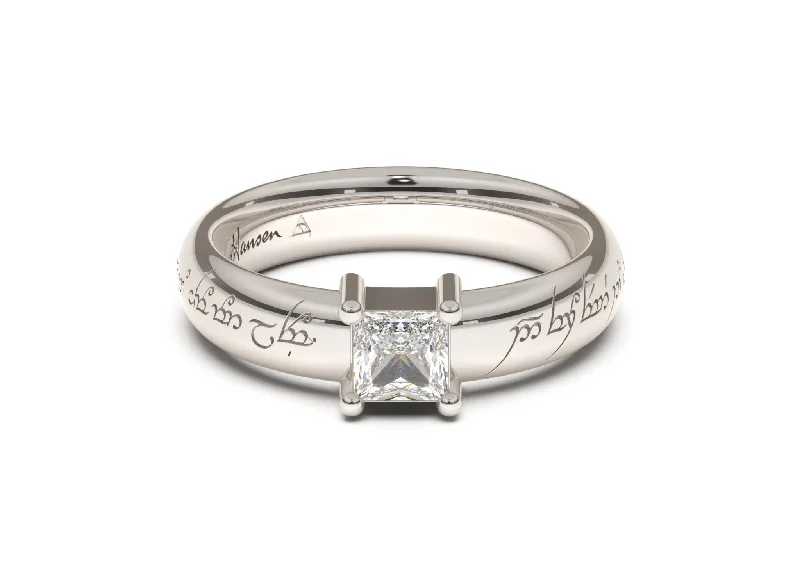 Princess Classic Elvish Engagement Ring, White Gold & Platinum