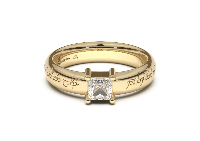 Princess Classic Elvish Engagement Ring, Yellow Gold