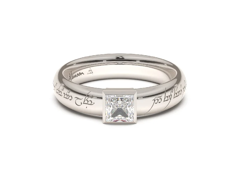 Princess Elegant Elvish Engagement Ring, White Gold & Platinum