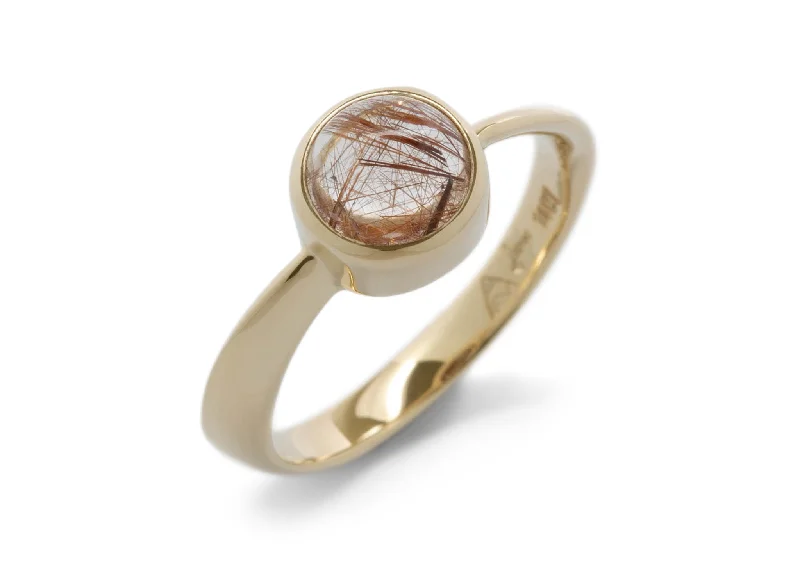 Round Cabochon Gemstone Möbius Twist Ring, Yellow Gold