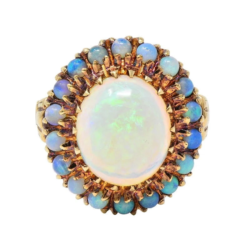 Samsan Co. Retro Opal 10 Karat Yellow Gold Vintage Halo Ring