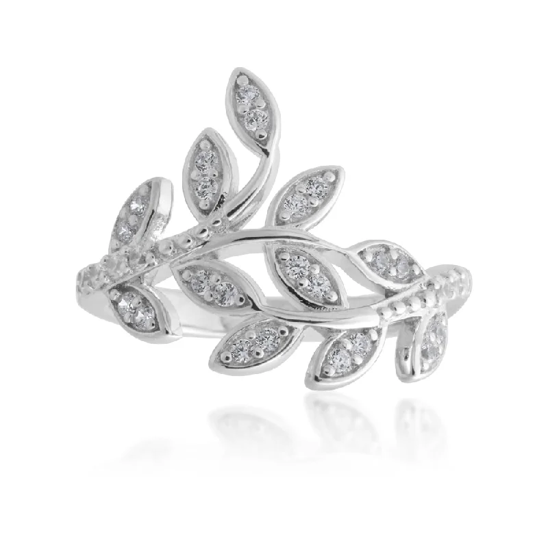 Sterling Silver Cubic Zirconia Leaf Ring