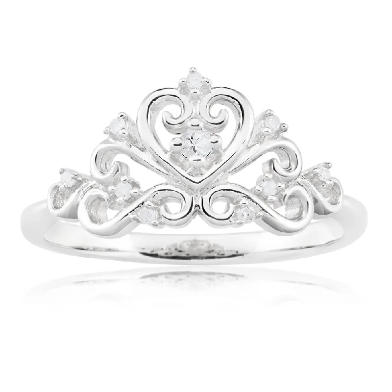 Sterling Silver Diamond Crown Ring