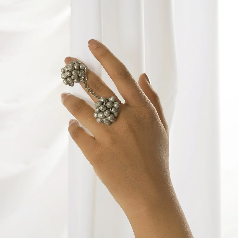 Teejh Mawra Silver Oxidised Ghungroo Ring