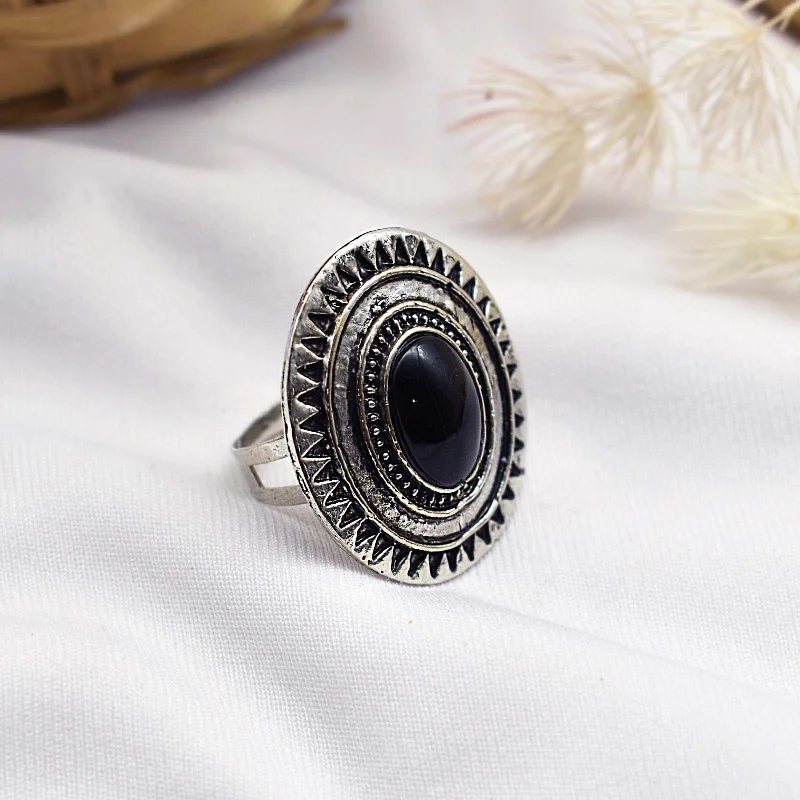 Teejh Naarah Black Stone Silver Oxidised Ring