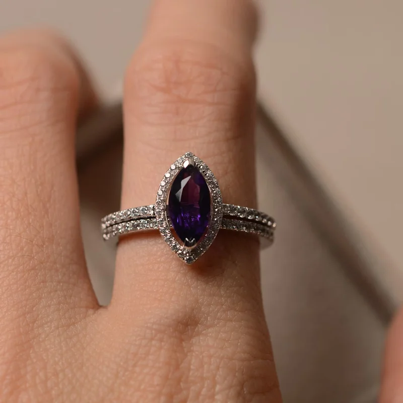 Violet Amethyst Silver 2 set Ring