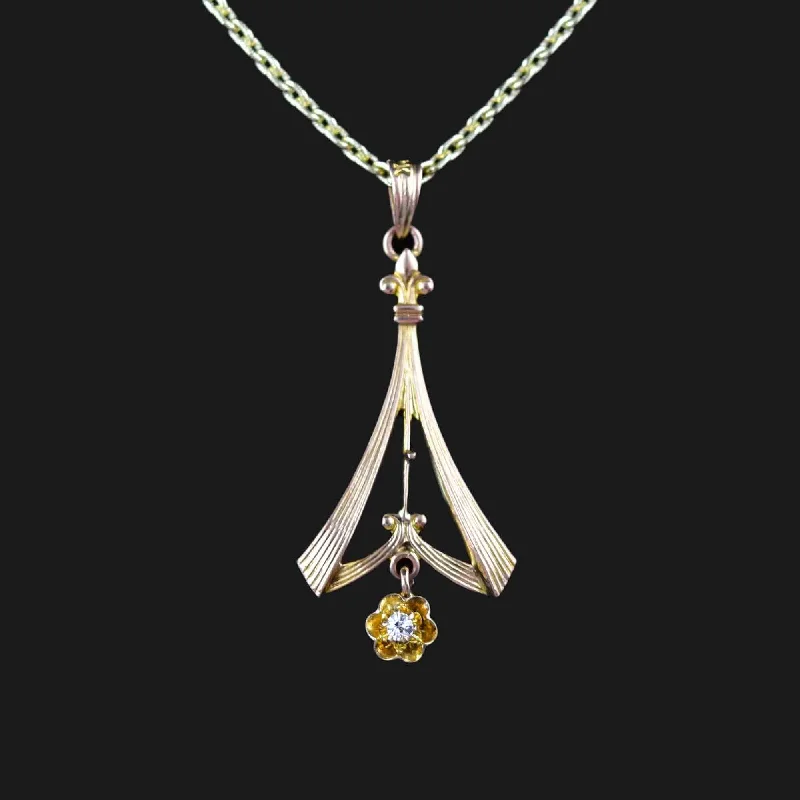 10K Rose Gold Diamond Art Nouveau Lavaliere Pendant Necklace