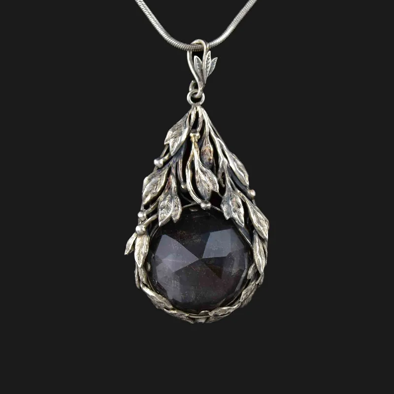 Arts and Crafts Sterling Silver Faceted Quartz Pendant Necklace