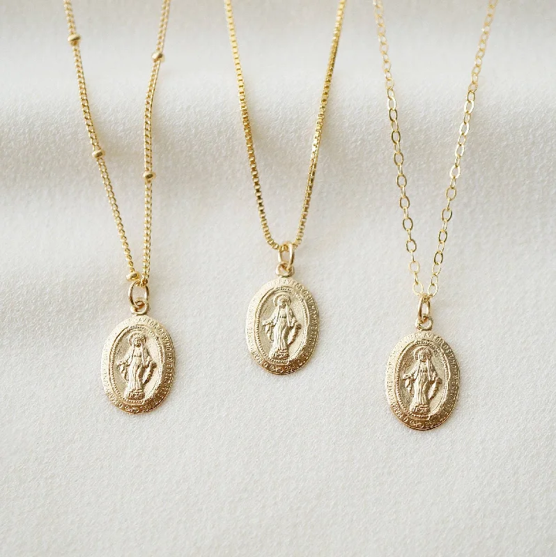 Sterling Silver Blessed Mother Virgin Mary Religious  Necklace