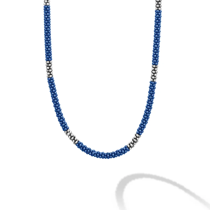 Blue Caviar Silver Station Ceramic Beaded Necklace 3mm