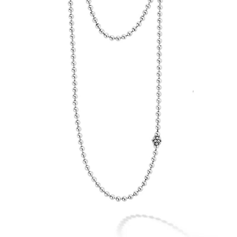 Caviar Icon Long Silver Caviar Beaded Necklace