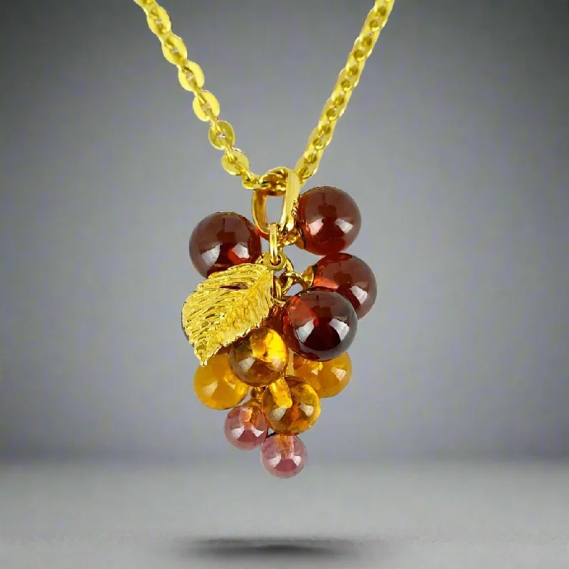 Fine 18K Gold Amethyst Citrine Garnet Grape Cluster Pendant