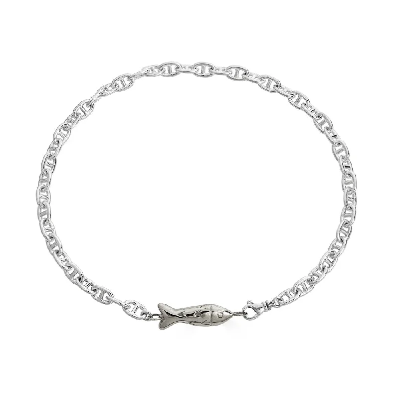 Fish Link Mariner Necklace, Silver