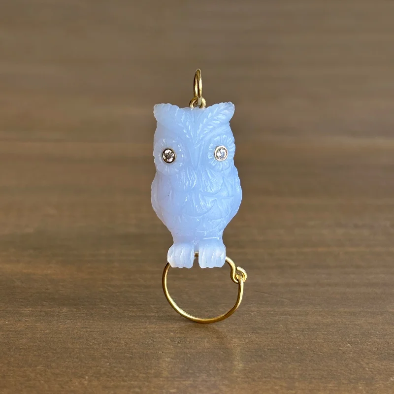 Hand Carved Chalcedony Hootie Owl Pendant