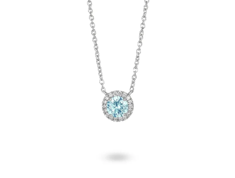 LIGHTBOX Lab-Grown Blue Diamond 1ct twt Halo Necklace set in 14k gold