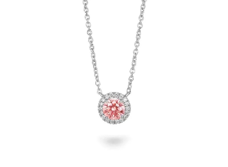 LIGHTBOX Lab-Grown Pink Diamond 1ct twt Halo Necklace set in 14k gold