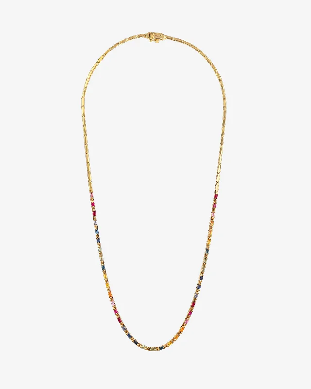 Linear Half Rainbow Sapphire Tennis Necklace