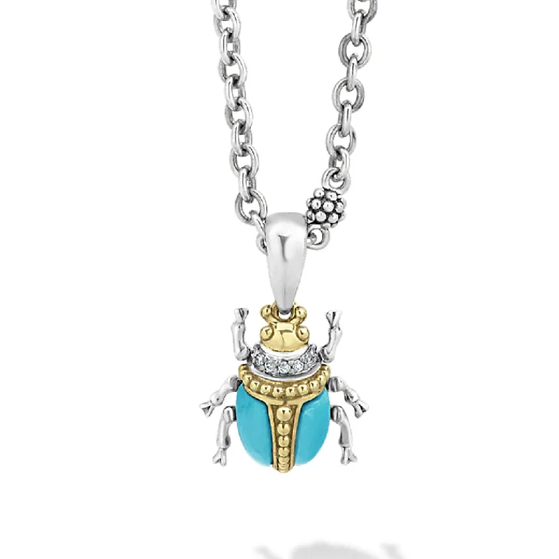 Rare Wonders Turquoise Beetle Diamond Pendant Necklace