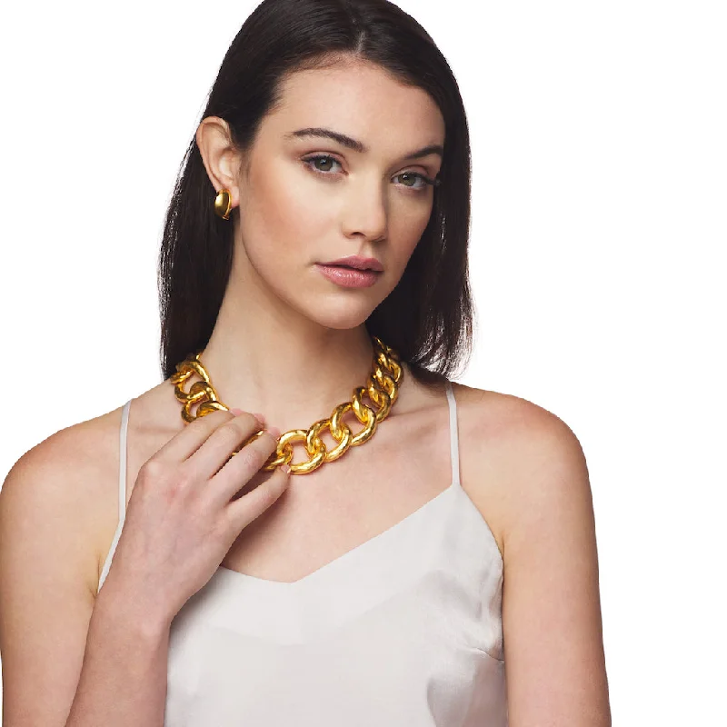 Satin Gold Hammered Link Necklace