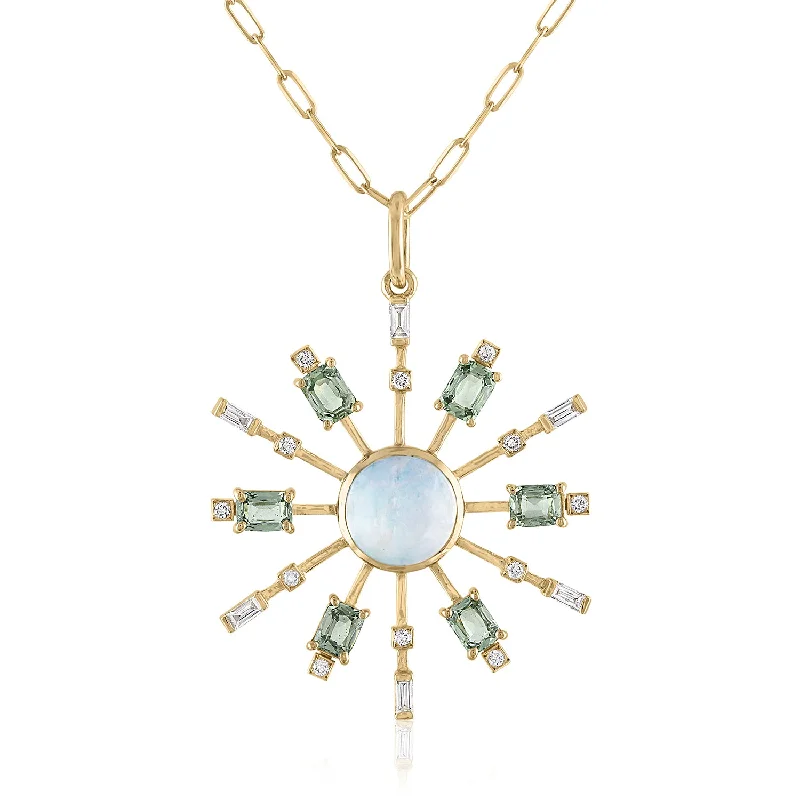 STARBURST MOONSTONE AND TOURMALINE PENDANT