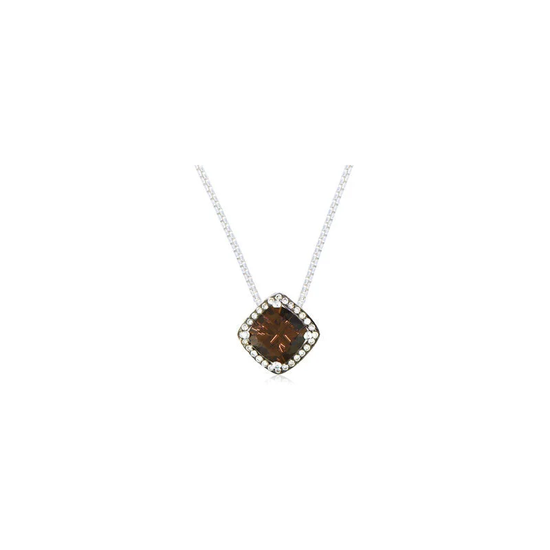 Pietra Collection Petite Rich Chocolate Quartz and Black Rhodium Diamond Pendant