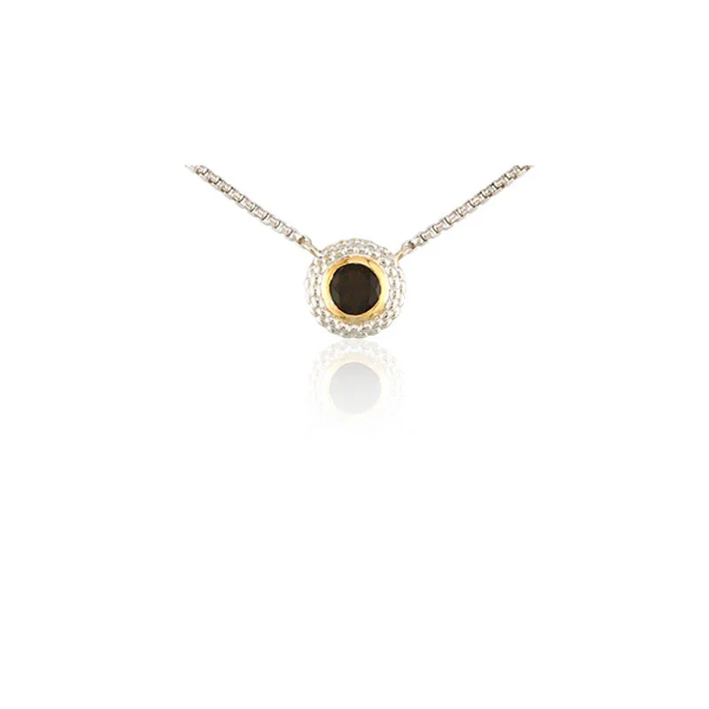 Pietra Collection Rich Chocolate Quartz Two-Tone Circle Pendant