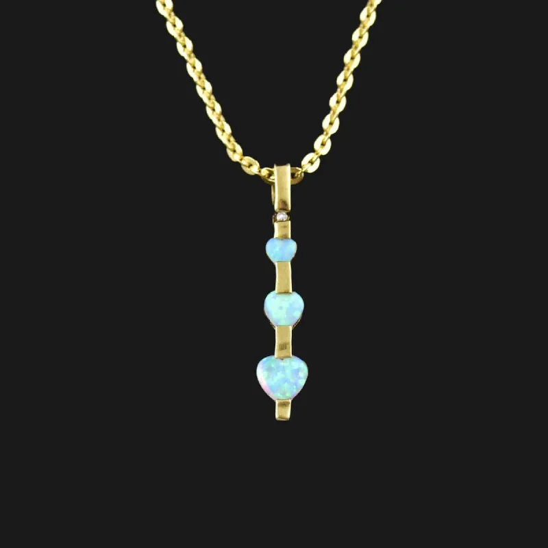 Vintage 10K Gold Diamond Opal Heart Journey Style Necklace