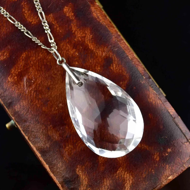 Vintage Silver Faceted Rock Crystal Teardrop Pendant Necklace